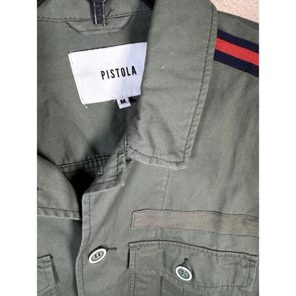 Pistola Camilo Cropped Military Style Jacket size M Green With Red Blue Stripe - Picture 3 of 8